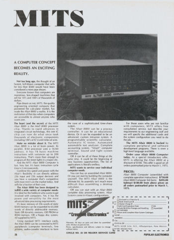 The first MITS Altair 8800 advertisement