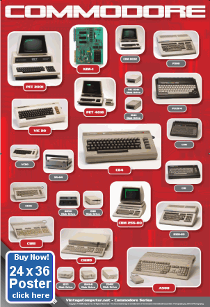 History of Commodore Computers Poster C64 C128 B128 Plus/4 PET KIM and more.