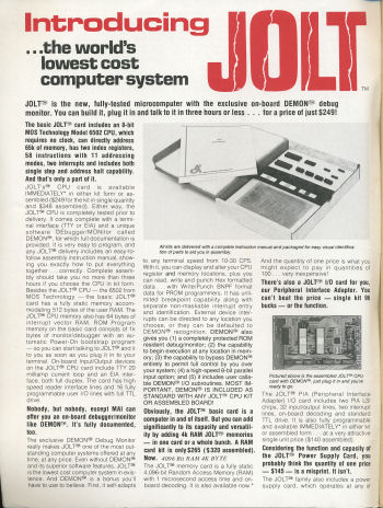 The first production 6502-based single board microcomputer - The Jolt